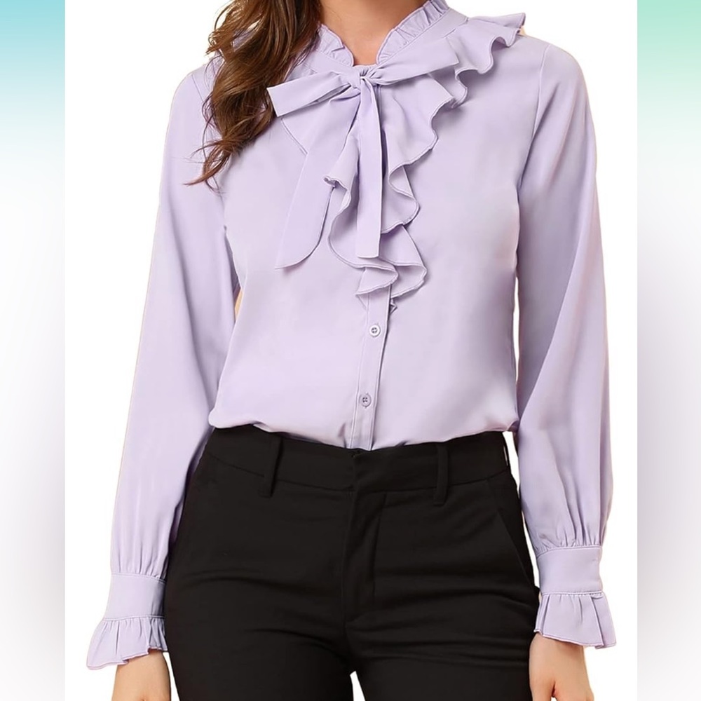 Purple Button-Up Top with Tie Neck